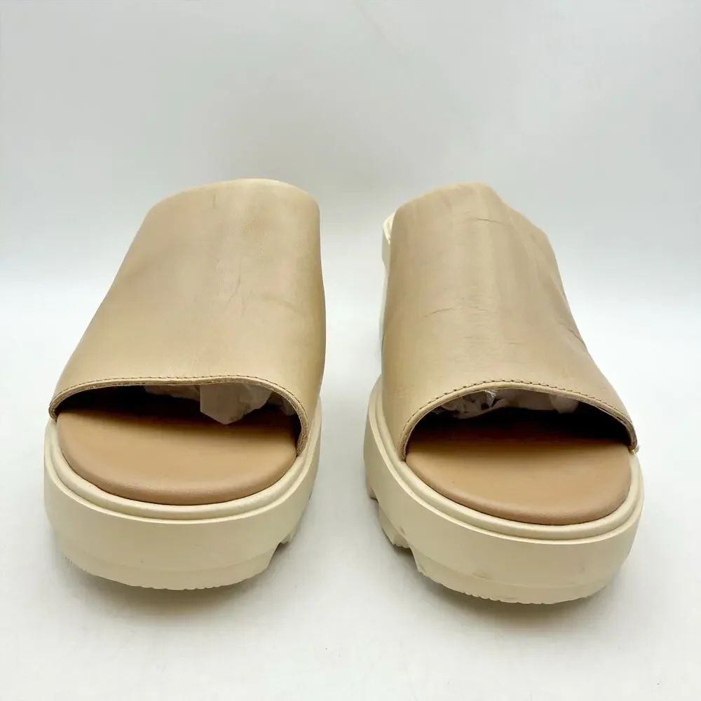Sorel Womens Joanie Heel Slide Sandal US 7.5 EU 38.5 Beige Tan Leather EUC